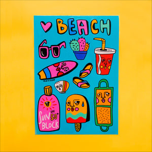 "BEACH" Sticker Set